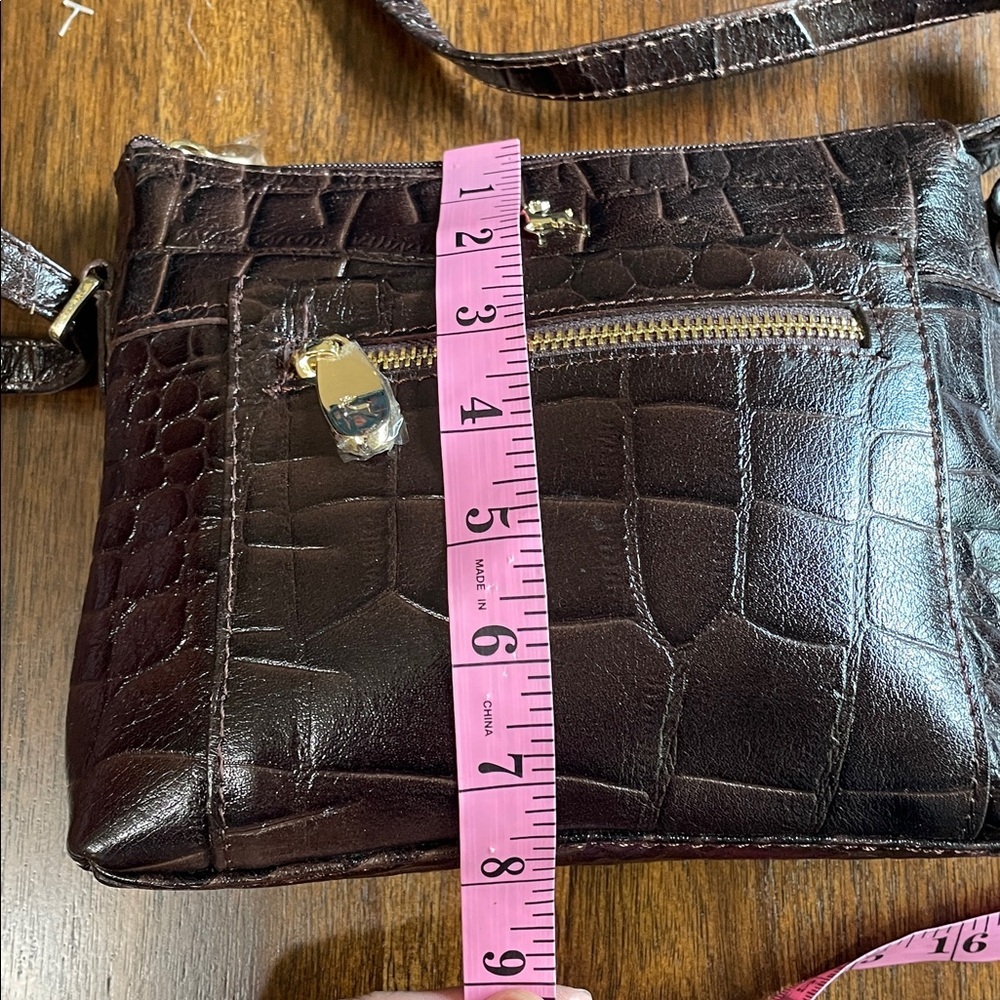 Ashwood Leather Dark Brown Croc-Embossed Crossbody Bag with Gold Accents - Picture 10 of 11